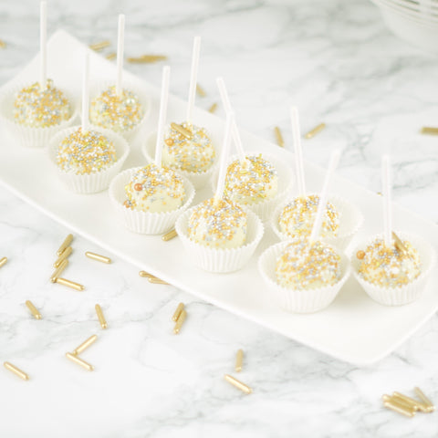 Witte cakepops met prachtige gouden details