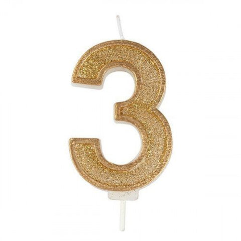 Number Candle – 3 – Glitter Dark Gold