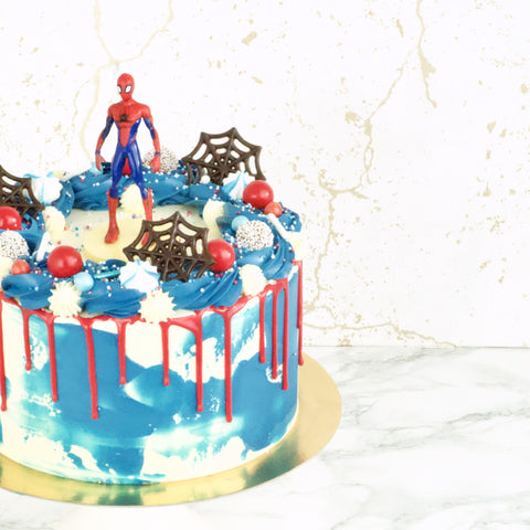 Themataart van Spiderman in de kleuren blauw en rood
