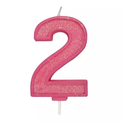 Culpitt Number Candle - 2 -Pink with Glitter