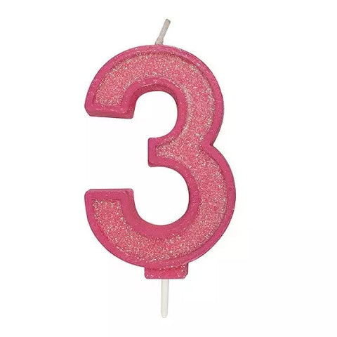 Culpitt Number Candle - 3 - Pink with Glitter