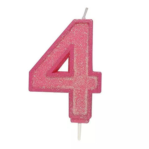 Culpitt Number Candle - 4 - Pink with Glitter