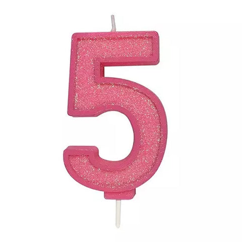 Culpitt Number Candle - 5 - Pink with Glitter