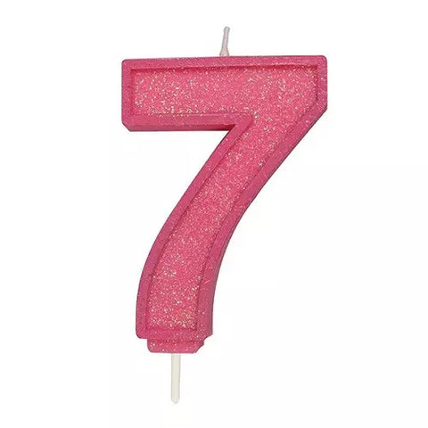 Culpitt Number Candle - 7 - Pink with Glitter