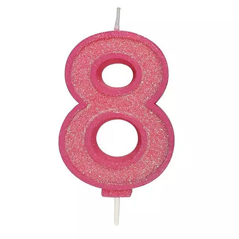 Culpitt Number Candle - 8 - Pink with Glitter