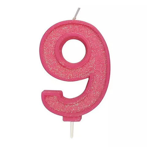 Culpitt Number Candle - 9 - Pink with Glitter