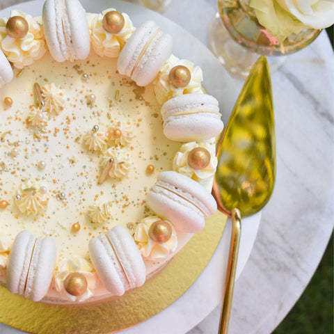Close-up White & Gold Cake